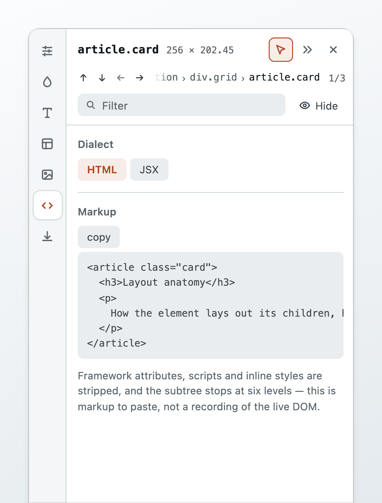 The Markup panel.